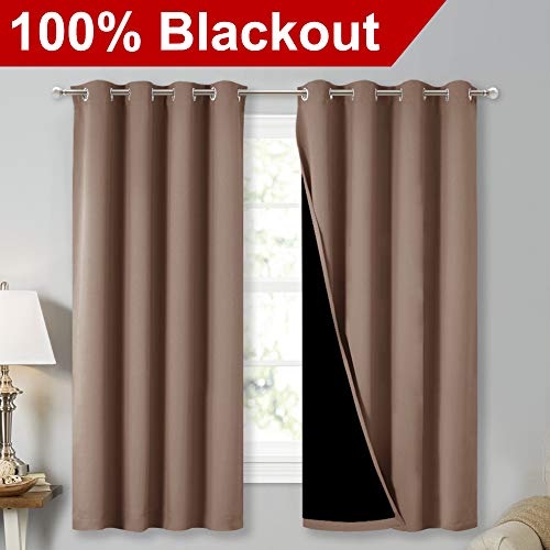 Image of NICETOWN Total Blackout Panels for Nursery, Super Soft, Heavy Duty and Thick Window Treatment Curtains 63 inches Long with Black Lined for Basement, (1 Pair, Cappuccino, 52 inches Wide Each Panel)