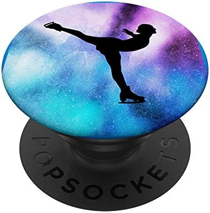 Figure Skater Black Silhouette on Watercolor Background PopSockets PopGrip: Swappable Grip for Phones & Tablets