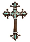De Leon Collections 14228 Flared Turquoise Brown 12 Inch Polyresin Southwestern Decorative Home Décor Hanging Sculpture Wall Cross