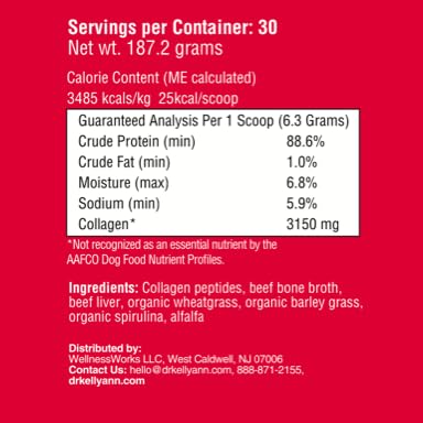 Dr. Kellyann Bone Broth Meal Topper for Dogs | Grass-Fed Beef Recipe | 3g Collagen | Supports Healthy Digestion & Joints | Shiny Coat | Grain Free | 6.60 oz