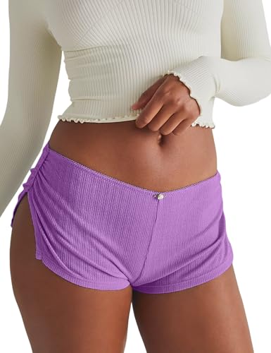 Image of FaroDor Cute Micro Pajamas Shorts for Women Low Rise Side Slit Ruched Lounge Shorts Pj Bottoms