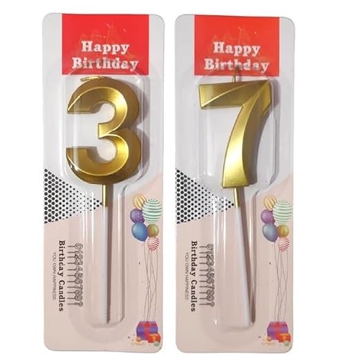 Image of ToyUniverse Number 37 Metallic Gold Candle - Pack of 2 for Birthday, Anniversary, Party Cake Decoration