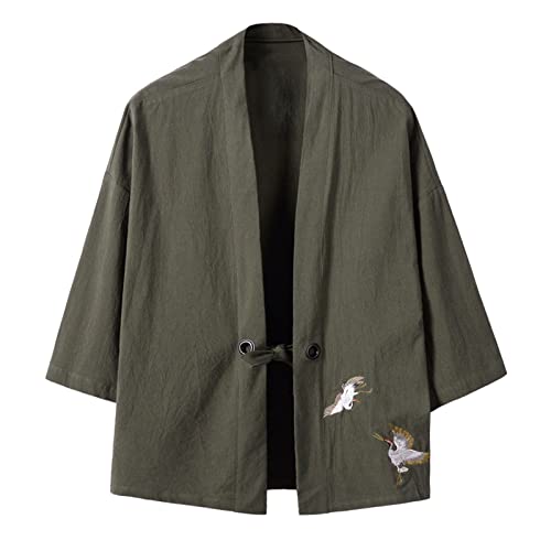 Cardigan d'été homme en coton et lin vert XXL avec fermeture éclair