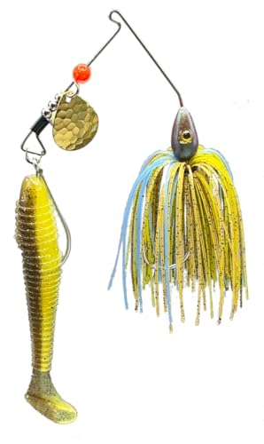 SIMS TACKLE Predator Spinner Bait Swim Bait, Powder Coated Head, Silicone Skirt, premimum swimbait (Bluegill with Gold Blade, 3/8 oz)