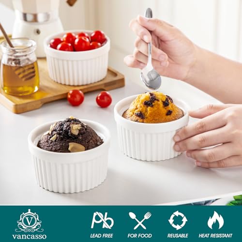 Vancasso VC-RAMEKINS-08-LID 8 Oz Ramekins With Lid, Porcelain Creme Brulee Souffle Dishes thumb #2