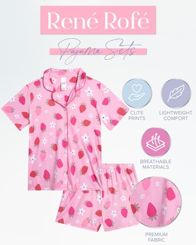 Rene Rofe Girls' Pajama Set - 2 Piece Button Down Sleep Shirt and Lounge Shorts - Sleepwear Set for Girls (4-12)2