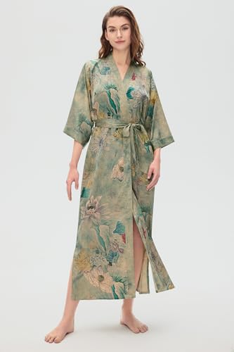 PRODESIGN Kimono Robes for Women - Long Silky Sleepwear Nightgown Bathrobe Floral Dressing Gowns Blouse Bride Bridesmaid Robe3