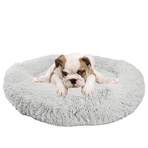 Calming Donut Dog Bed Faux Fur Pet Bed Self Warming Cuddler Washable Round Pet Bed Cat Bed Comfortable Round Plush Indoor Sleeping Dog Beds Cat Cushion Bed for Medium Large Dogs 28