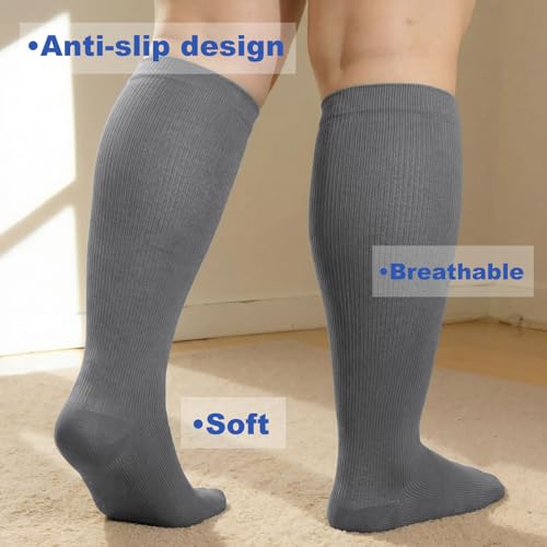 Image of Plus Size Compression Socks for Women Men Wide Calf L /XL-5XL (15-20mmhg) Knee High Socks Support Compression Stockings for Nurses and Flying