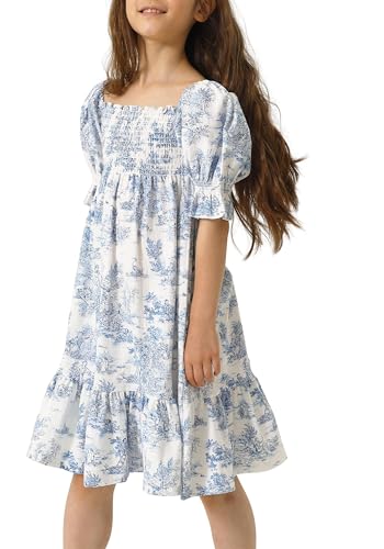 NOTHING FITS BUT Girl’s Classic Cotton Linen Dress, Hana Gown, Puffed Sleeves Frock Kids Cotton Casual Dresses