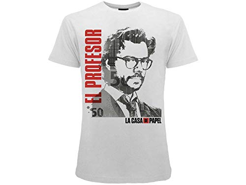 T-Shirt El Professor Casa di Carta Casa de Papel Originale Ufficiale Maglia Maglietta Bianca Adulto Ragazzo e Bambino (XXL)