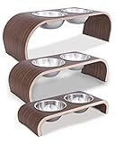 MilaCasa Hundenapf Futterstation - 2er Futternapf Hund erhöht - Doppel Fressnapf Hunde - Hund - Wassernapf Hunde Doppelnapf - Dog feeding station (L, Nussbaum)