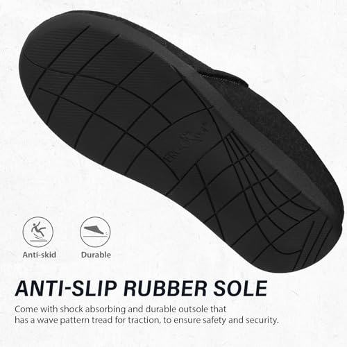 ERGOfoot House Slippers With Arch Support, Orthopedic Slippers for Plantar Fasciitis Pain Relief, Comfy Wool Felt Clog, Non-Slip Indoor Outdoor House Shoes for Women and Men/Black, W8/M74