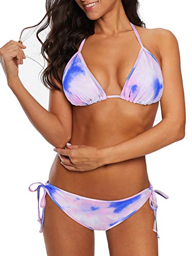 Image of American Trends Women's String Triangle Halter Bikini Set-2 Piece Swimsuit,Adjustable Ties,Removable Pads&Quick-Dry Fabric