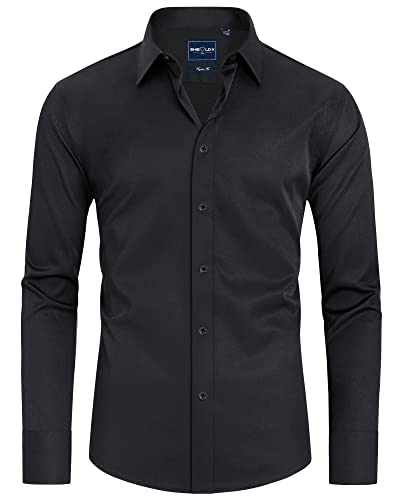 Alimens & Gentle Mens Black Dress Shirt Slim Fit Long Sleeve Stain Proof Button Down Shirts Office Wedding M