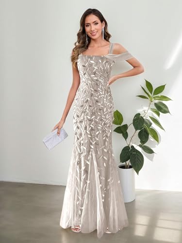 Mermaid Mother of The Bride Dresses for Women Sequin Tulle Off The Shoulder Long Classy Wedding Guest Gown3