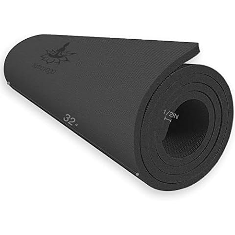 Hatha Yoga Extra Thick TPE Yoga Mat - 72"x 32" Thickness 1/2 Inch -Eco Friendly SGS Certified - With High Density Anti-Tear Exercise Mats For Home Gym Travel & Floor Outside (Black)… Cover