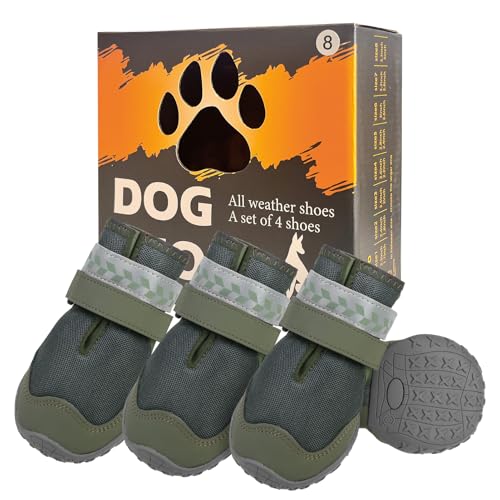 BEAUTYZOO Waterproof Dog Shoes for Winter Cold Weather, Anti Slip Dog Boots for Medium Large Senior Dogs, Breathable Dog Booties and Paw Protectors to Prevent Licking, 4PCS Doggie Hiking Boots