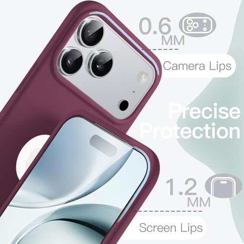 Image of Elzzi Microfiber Cover Compatible for iPhone 17 Pro Case Liquid Silicone Cases Protective Covers Shockproof Back Cover with High Raised Camera Lips (Wine red)
