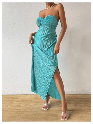 SOLY HUX Women's Twist Front Strapless Tube Dress Tie Backless High Split Vacation Maxi Dresses2