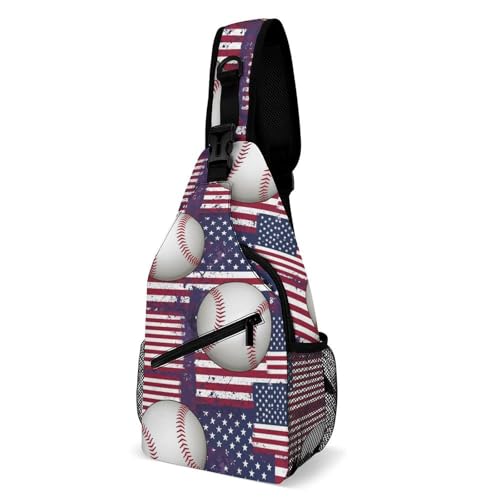 Men's Sling Shoulder Backpack, Compact Daypack Chest Crossbody Bag for Outdoor Sports, Baseball Sports American Flag Bags