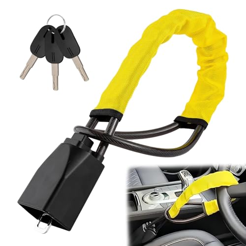 OHVBAEON Steering Wheel Lock Car Steering Wheel to Seat Belt Locks Heavy Duty Universal Steering Locks High Visibility Car Lock Anti-Theft Device 3Keys (Yellow)