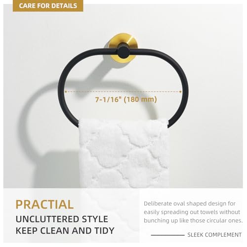 Image of Angle Simple Towel Ring Swivel, Stainless Steel Bathroom Hand Towel Holder Rack Hanger for Wall, Black and Gold