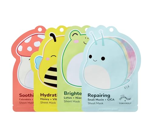 TONYMOLY x Squishmallows Sheet Mask Set 4-Pack Facial Skincare Variety for Hydrating Soothing Repairing Nourishing Moisturizing & Glowing Skin