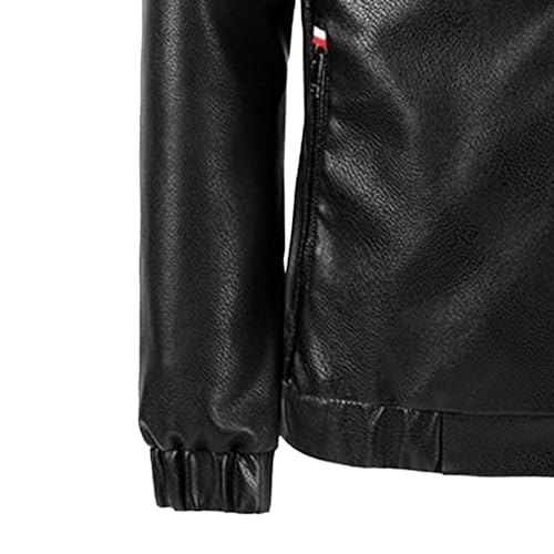 Men's Solid Hoodie Leather Jacket Slim Fit Zip Pocket Male Leathers Coat Bomber Zipper Motorcycle PU Jackets4