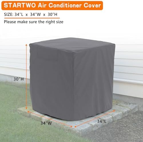 Air Conditioner Cover Heavy Duty Waterproof Durable for Outdoor Elastic Bottom for Secure Fit Year Around Protection -Gray W34xD34xH30in - 1