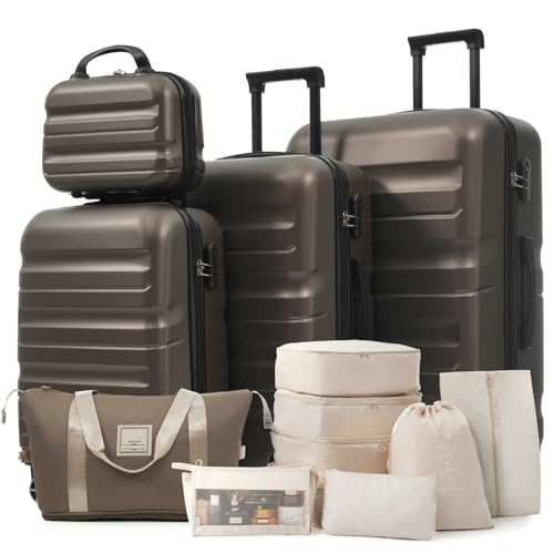 Image of 13 Piece Luggage Sets, Lightweight Suitcases with Dual Spinner Wheels, Carry-On & Check-In Sizes for Travel and Business (brown)
