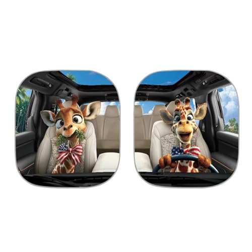 Image of Car Front Windshield Sun Shade Giraffe Driving 2 PCS Windshield Cover Foldable Automotive Interior Accessories for Sun Protection Heat Reflector-Keep Your Vehicle Cool