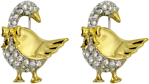 Image of Set of 2 Brooch Lapel Pins With Rhinestones