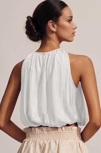 Ythomm Women’s Halter Crop Bubble Tops Summer Sleeveless Crewneck Puffy Hem Cropped Tank Tops Fitted Cute Going Out Shirt Top3