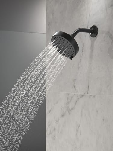 Image of Delta Modern 4-Setting Matte Black Shower Head, 5.75 Inch Round Shower Head, 1.75 GPM Flow Rate, Matte Black 52401-BL