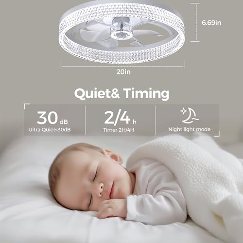 Fenhua 20IN-APP-Y23-W Ceiling Fans With Lights And Remote:Low Profile Ceiling Fanwith Light,6 Wind Speeds Modern Smart Ceiling Fan 20 In Bladeless Ceiling Fan Flush Mount thumb #3