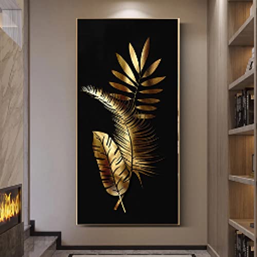 Peinture abstraite arbre aux feuilles d'or toile 60x120cm sans cadre pour salon
