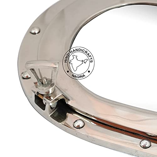 Hind Handicrafts Solid Aluminium Oval Porthole Mirror for Home Decor - Pirate's Maritime Nautical Themed Decor (Nickel Chrome, 19 INCHES) - Image 3