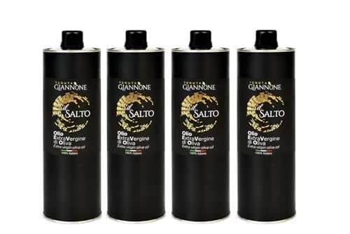 TENUTA GIANNONE Aceite de Oliva Virgen Extra Italiano Il Salto, Coupage de extracción en frío, Afrutado medio, Aceite AOVE premium, Pack de 4 latas de 1000 ml cada una