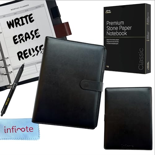 Image of Infinote Executive Reusable Stone Paper Smart Notebook and Planner (A5, with 100 Pages | 50 Sheets | 100 Sides, Black)