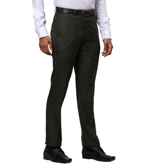 Image of Raymond Men's Mid Rise Contemporary Fit Poly Viscose Blend Solid Pattern Flat Front Formal Trouser