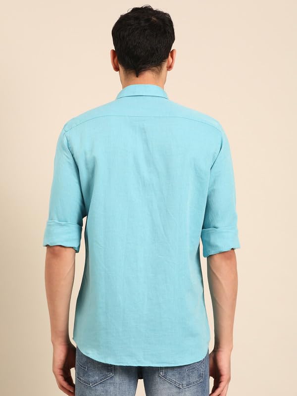 Image of Linen Club Men's Pure Linen Olive Solid Contemporary Fit Full Sleeve Casual Shirt