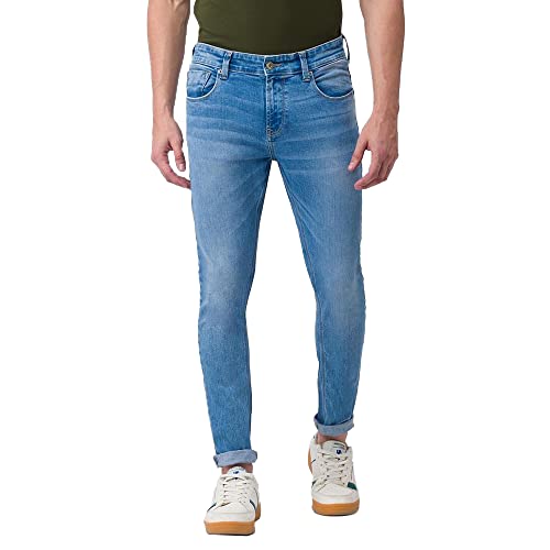 Image of Spykar Light Wash Cotton Stretch Tapered Fit Mens Jeans (Blue, 32)