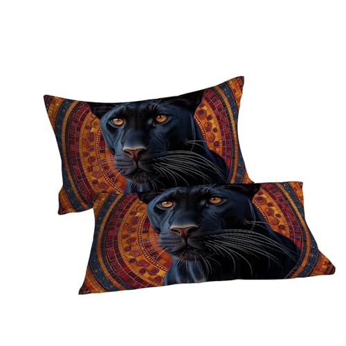 Housse de couette noir guépard 3D 260x220cm en microfibre avec ses deux taies d'oreiller
