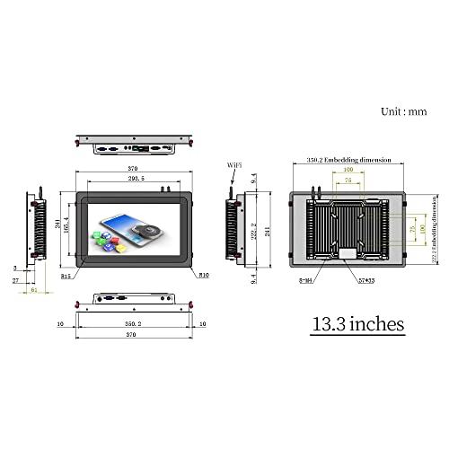 Image of 13.3 inch 16:9Monitor Industrial Panel PC,Embedded Display,Capacitive Touch Screen,2 or 6*COM,RS232 or RS485,Windows 10 or Linux Ubuntu