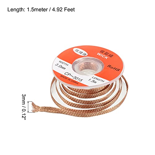 Image of MECCANIXITY Solder Wick Braid No-Clean Desoldering Wick Braid 0.12 Inch Width 4.92 Feet Length for Remove the Solder Electrical Components 5 Pack