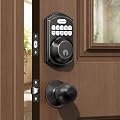 TEEHO TE001K Keyless Entry Door Lock with Handle, Electronic Keypad Deadbolt with 2 Knobs, High-Security Front Door Handle Set for Home & Rental, Smart Auto-Locking, Easy Install, Oil-Rubbed Bronze