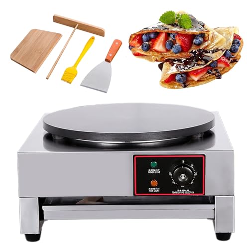 ASerZenith Crepera Eléctrica De 40 Cm, Plancha De Acero Inoxidable con Control De Temperatura Ajustable Y Aplicador.(1)