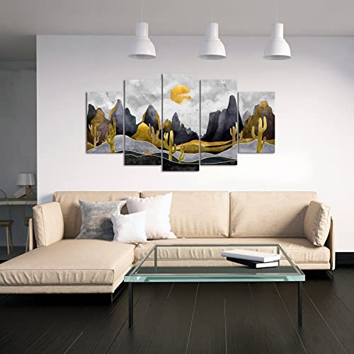 Lovehouse Arizona Cactus Wall Art Mountain Large Canvas Paintings Moon Over Southwest Golden Black Saguaro Desert Landscape Abstract Prints Modern Art For Living Room, Bedroom, Office Home Decor #TOP4