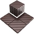 VANCASTLE Interlocking Floor Tiles, 12" x 12" Outdoor Flooring?All-Weather Waterproof Deck Tiles for Patio/Poolside/Garage/Gym, 1 Sq Ft Coverage per Tile, Easy to Install, Dark Brown/9 Pack